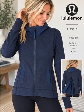 Lululemon Navy Full Zip Jacket Size 6 Back Zip Vent Ruffle Detail
